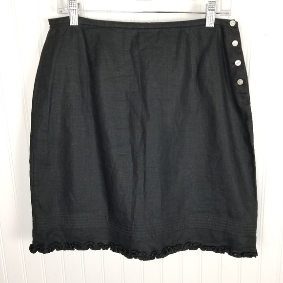 Gap Factory Store 100% Linen Mini Skirt Black Pintuck Ruffle Hem Button Size 10 - Picture 10 of 10